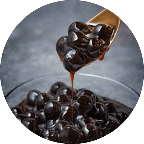 Close up of boba pearls